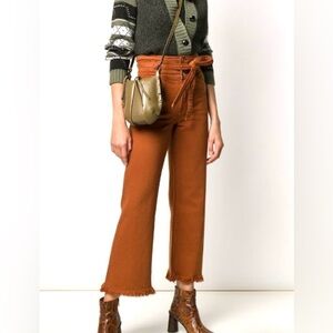 J Brand Sukey Crop Jeans Eclair Burnt Orange. High Rise Waist. Frayed Hem. 30